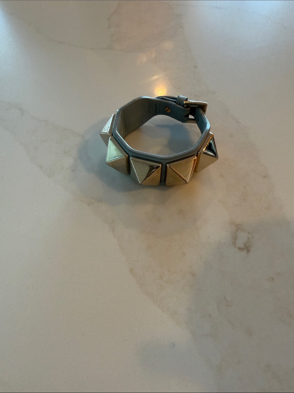 Valentino blue Leather Bracelet with Gold Pyramid Studs